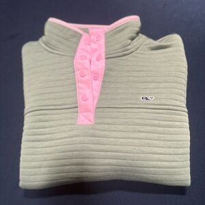 Vineyard Vines Quilted Snap Pullover, Women’s Size Small, Sage/olive color